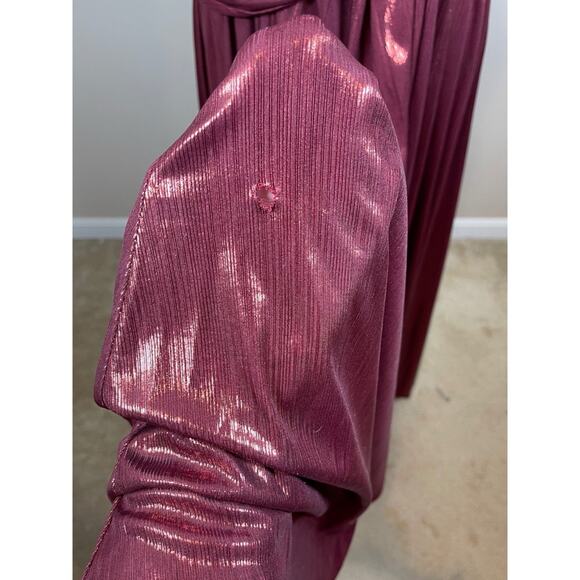 Retrofete Waldorf Strapless Pleated Metallic Lame Port Red Maxi Dress Sz XL - Picture 6 of 10